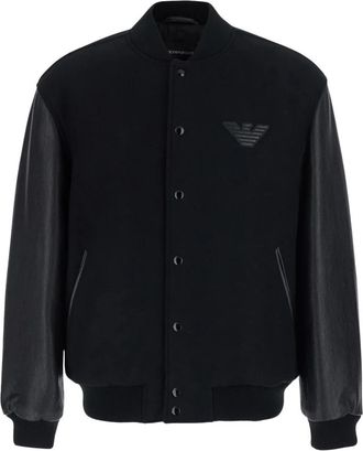 Emporio Armani Wollederen Bomberjack - Heren - Bomber jackets - Zwart - S - Wol - Jassen