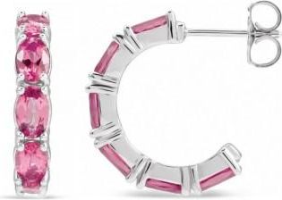 Allurez Oval Pink Tourmaline Hoop Earrings in Sterling Silver (3.24ct)