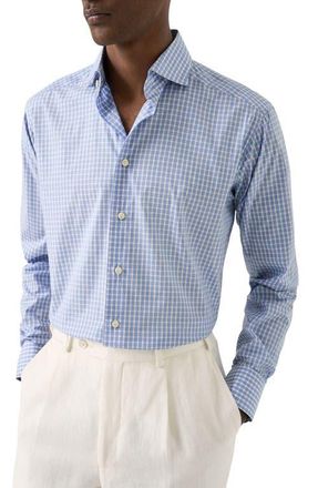 Eton Slim Fit Check Dress Shirt in Medium Blue at Nordstrom, Size 14.5