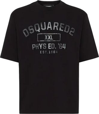 Dsquared2 Mens Phys Ed Logo Black T-shirt Cotton - Size X-Large