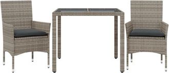 vidaXL Set Comedor Jard&iacute;n 3 Pzas Y Cojines Rat&aacute;n Sint&eacute;tico Vidrio Gris Vidaxl