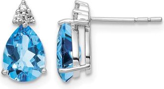 Diamond2Deal Sterling Silver Rhodium Plated Diamond and Blue Topaz Stud Earrings