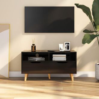 vidaXL Vidaxl - Mueble De Tv Madera De Ingenier&iacute;a Negro Brillo 90x40x48,5 Cm