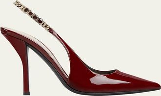 Gucci Signoria Patent Chain Slingback Pumps