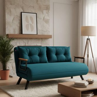 Dmora Sof&aacute; Cama 2 Plazas Calvin, Contenedor, Reclinable, Brazos, 133x78 Cm Verde Agua