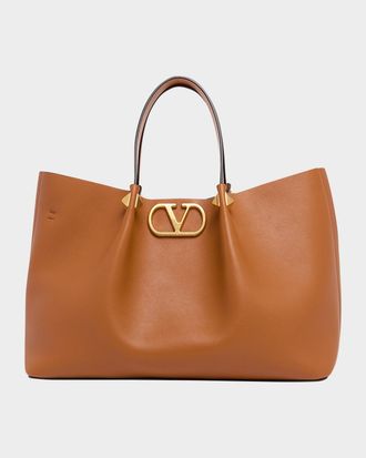 Valentino Garavani Medium Pleated Rockstud Leather Tote Bag