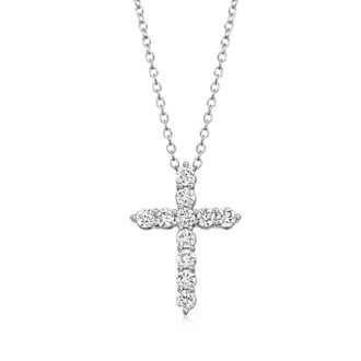 Ross-Simons Lab-Grown Diamond Cross Pendant Necklace in Sterling Silver