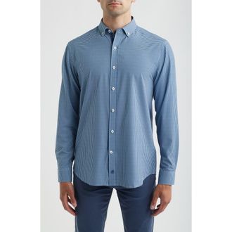 Johnston & Murphy XC+ Performance Game Day Gingham Button-Up Shirt in Navy at Nordstrom, Size Xx-Large