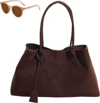 Generic Faux Suede Retro Slouchy Shoulder Bag for Women, Stylish Large Capacity Underarm Bag, Casual Patchwork Hobo Handbag