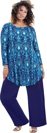 Roaman's Plus Size Boatneck Swing Ultra Drape Tunic Top in Navy Ikat Stencil at Nordstrom, Size 40