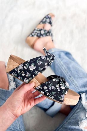 Corkys Footwear Floral Wedge Sandal In Black