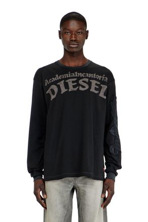Diesel Long-sleeve T-shirt with prints and patches - T-Shirts - Man - Black