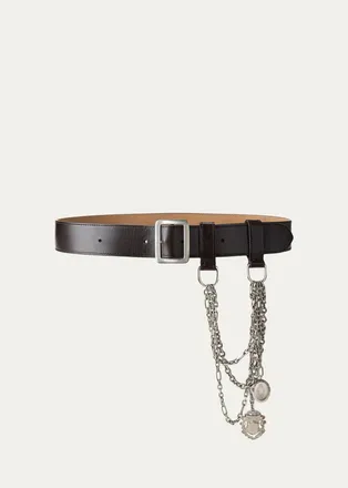 Ralph Lauren Collection Chain-Trim Washed Leather Wide Belt