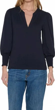 Nation Ltd Flora Peasant Tee In Navy Night Sky
