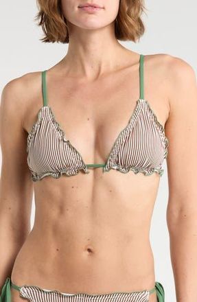 Dippin' Daisy's Swimwear Cassie Triangle Bikini Top in Cocoa Stripe/Elm Green at Nordstrom Rack, Size X-Large