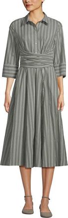 Lands End Poplin Midi Wrap Front Dress in River Stone Double Stripe at Nordstrom, Size 12P