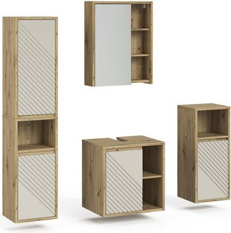 Vicco Conjunto De Muebles De Ba&ntilde;o Viola, Roble Artesanal, 4 Partes, Vicco