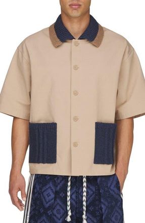 adidas Originals x CLOT Short Sleeve Cotton Button-Up Utility Shirt in Warm Sandstone at Nordstrom, Size Xx-Large
