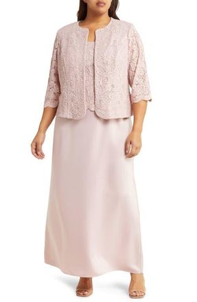 Alex Evenings Embroidered Lace Mock Two-Piece Gown with Jacket in Blush at Nordstrom, Size 14W