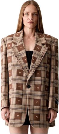 Marine Serre Virgin Wool Twill Boxy Blazer - Dames - Blazers - Bruin - M - Wol - Jassen