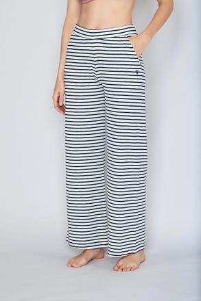 Joop Homewearhose JOOP Cosy, Damen, Gr. 34, N-Gr, weiss (sanftes wei&szlig; navy yd stripe), Jersey, Obermaterial: 95% Baumwolle, 5% Elasthan, gestreift, bequem 