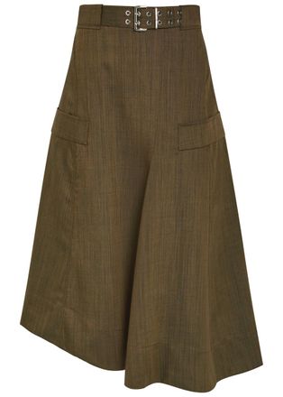 Ganni Belted Wool Midi Skirt - Brown - 34 (UK6 / XS)