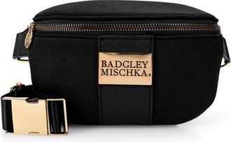 Badgley Mischka Sage Scuba and Vegan Leather Belt Bag in Black at Nordstrom