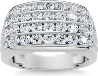 Pompeii3 Mens 2Ct Diamond Ring Gold Multi Row Wedding Anniversary Band Lab Grown