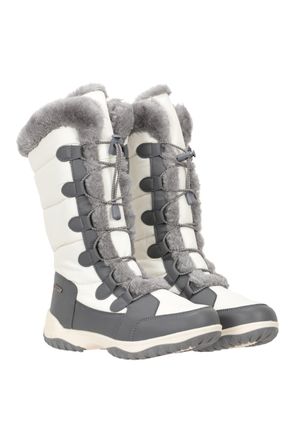 Mountain Warehouse Snowflake Womens Long Snow Boots Faux Fur Waterproof Breathable Winter Shoes White