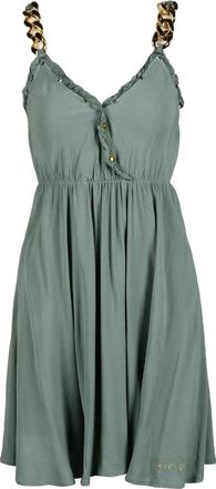 Gil Santucci Military Green Short Dress With Chain Straps And Gathered Bust