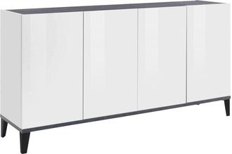 Dmora Credenza Ashley, Madia da cucina a 4 ante, Buffet da soggiorno, 100% Made in Italy, cm 160x40h82, Bianco lucido e Ardesia - Dmora