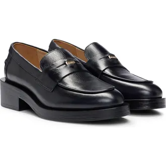 BOSS Iryna Leather Penny Loafer in Black at Nordstrom Rack, Size 11