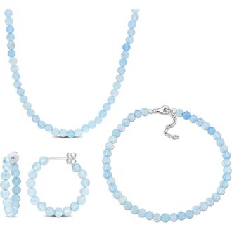 Delmar Beaded Aquamarine Hoop Earrings, Bracelet & Necklace Set in Blue at Nordstrom Rack