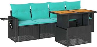 vidaXL Set De Muebles De Jard&iacute;n 5 Pzas Y Cojines Rat&aacute;n Sint&eacute;tico Negro Vidaxl