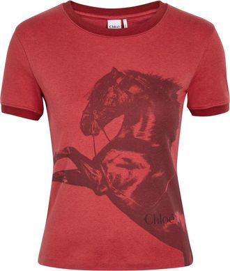 Chlo&eacute; Printed Cotton T-shirt - Red - S (UK8-10 / S)