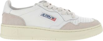 Autry Beige Leather And Suede Low-Top Sneakers With Embossed Branding
