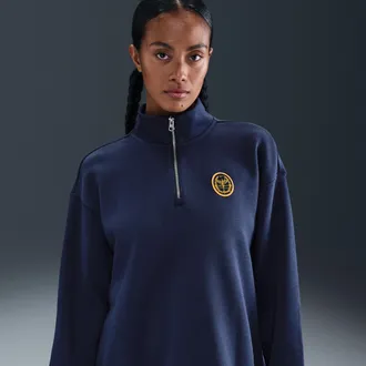 Nike Womens Nike Sportswear Phoenix Fleece Oversized 1/4-Zip Long Sweatshirt in Blue | IH7804-410