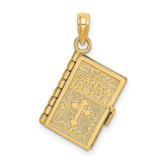 Diamond2Deal 14k Yellow Gold 3-D Moveable Santa Biblia Book Spanish Bible Lords Prayer Charm Pendant