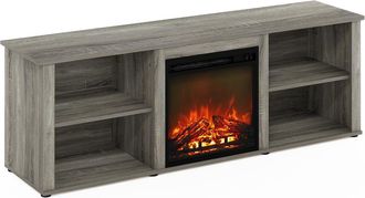 Furinno Classic 70 Inch TV Stand with Fireplace, French Oak Grey