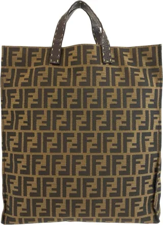 Fendi Brown Canvas Leather Handbag Tote Bag (Pre-Owned)
