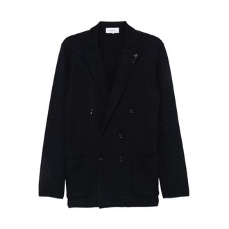 Lardini Jassen, Heren, Zwart, XL, Gebreide double-breasted blazer