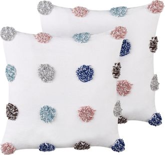 Beliani Beliani - Conjunto De 2 Cojines Decorativos De Algod&oacute;n Cuadrados 45 X 45 Cm Funda Extra&iacute;ble Blanco Bracken