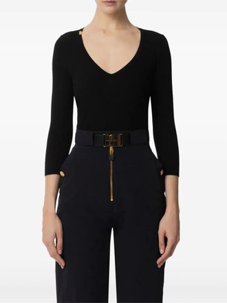 Elisabetta Franchi Maglione a coste con scollo a V - Nero