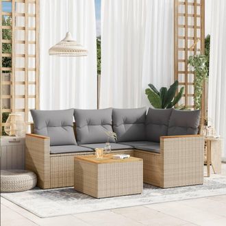 vidaXL Juego De Sof&aacute;s Jard&iacute;n Con Cojines Beige Mezcla 5 Pzas Rat&aacute;n Pe Vidaxl