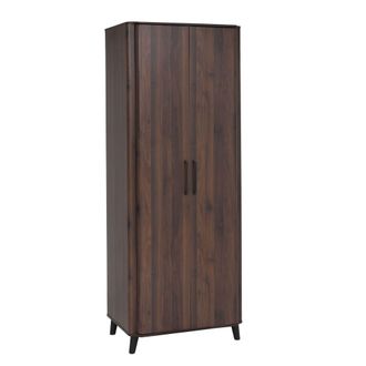 Hhg Armadio Alto Hhg-763, Guardaroba, Asta Appendiabiti, Ripiano E Cassetto, 2 Ante, 216x80x57 Cm, Color Noce