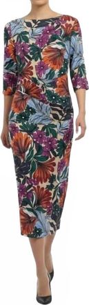Talbot Runhof Floral Ruched Sheath Midi Dress In Multi