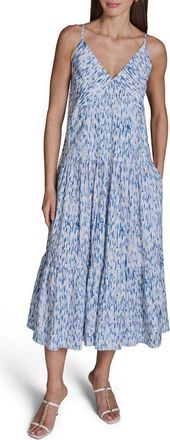 BCBGeneration Printed Tiered Midi Sundress in Powder Blue Multi at Nordstrom, Size 12