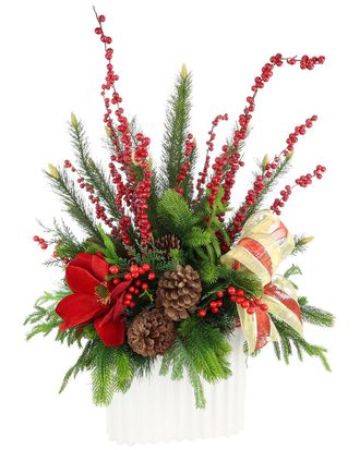 Creative Displays Inc. Handcrafted Holiday Floral Arrangement With Magnolias, Berries & Bows
