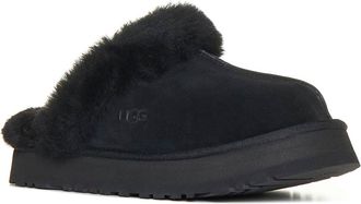 UGG Womens Slippers Disquette Black Calf Leather Mules Sandal