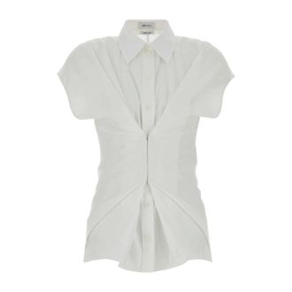 Alexander McQueen Gathered Short-Sleeved Shirt - female - Alexander McQueen - Shirts - White - S - Blouses & Shirts